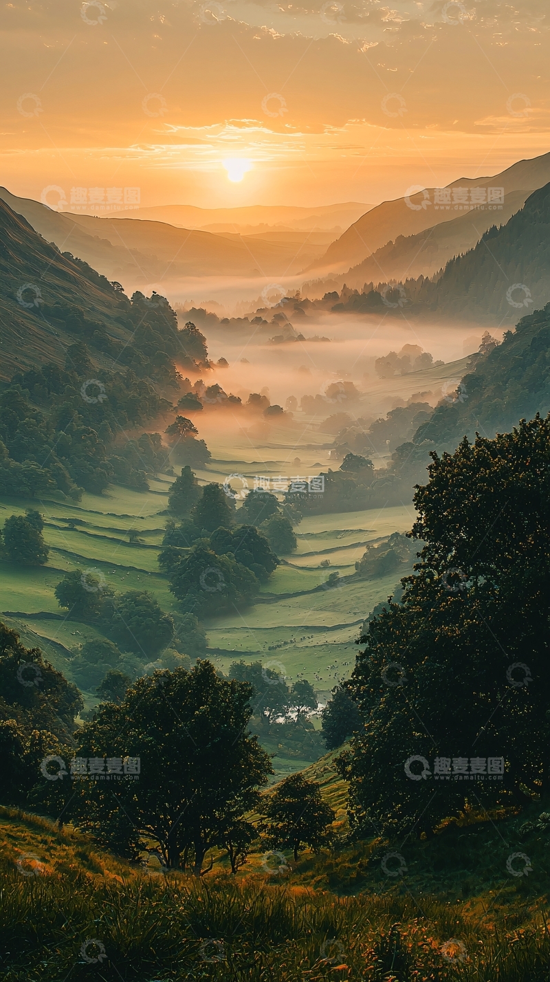 高清大图下载【趣麦麦图】清晨山谷日出