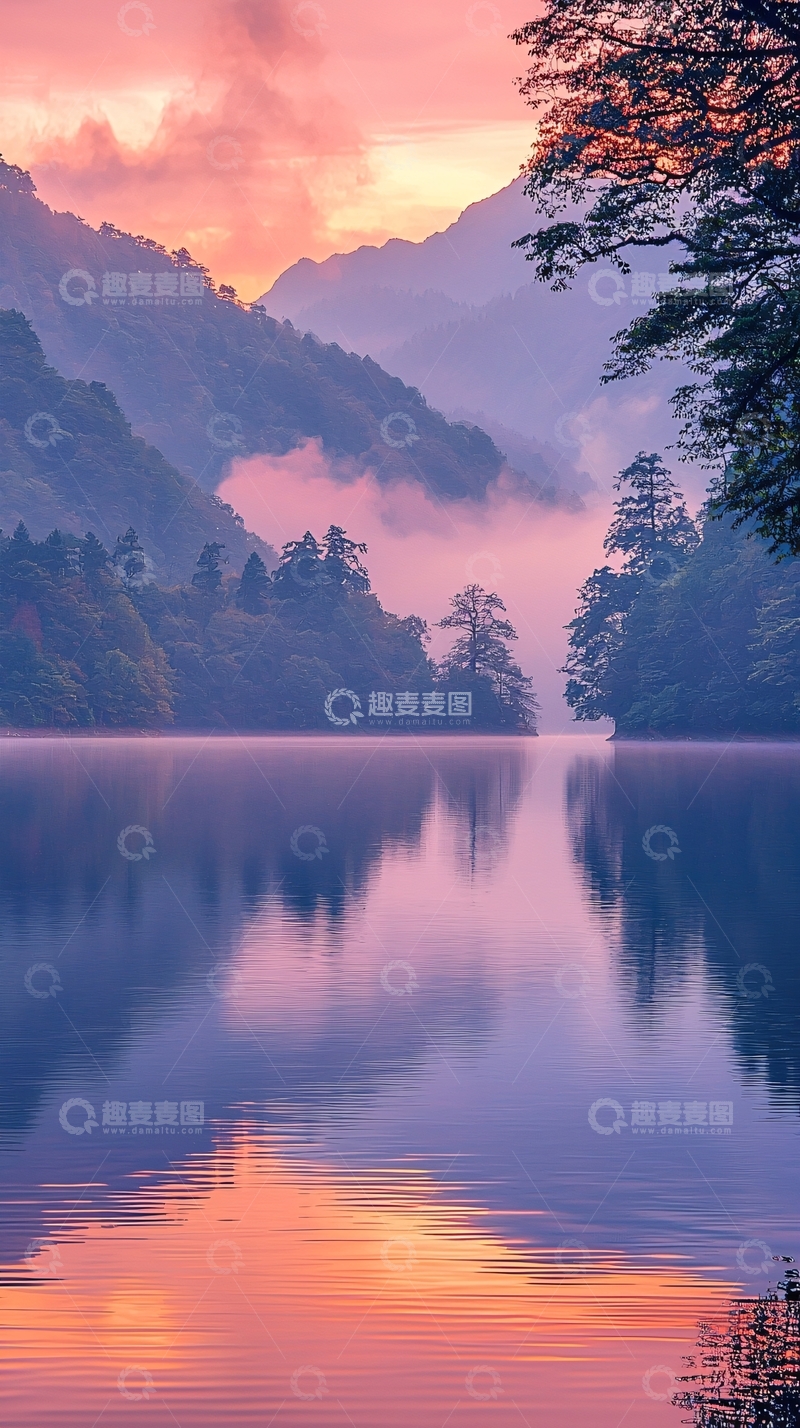 高清大图下载【趣麦麦图】清晨湖光山色