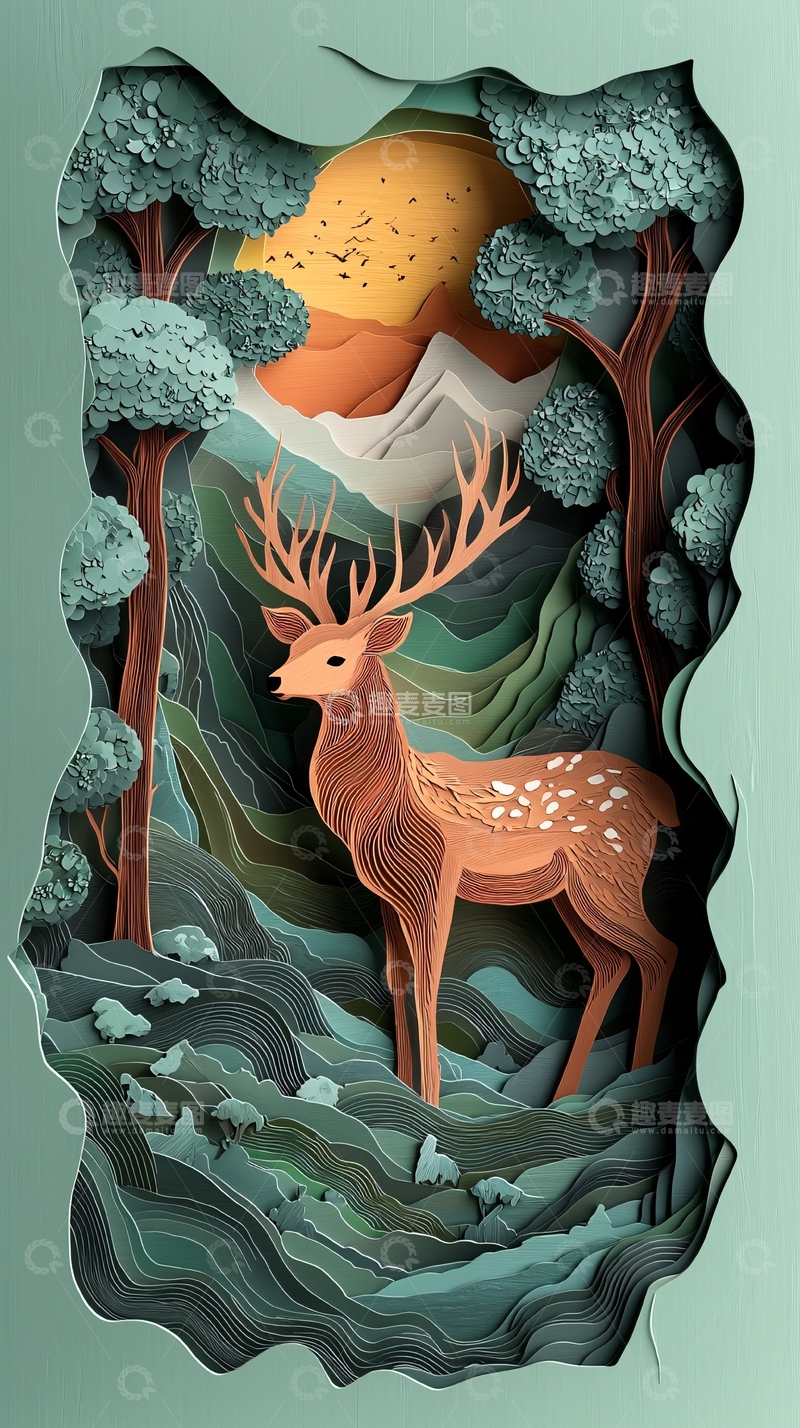 森林立体剪纸鹿
