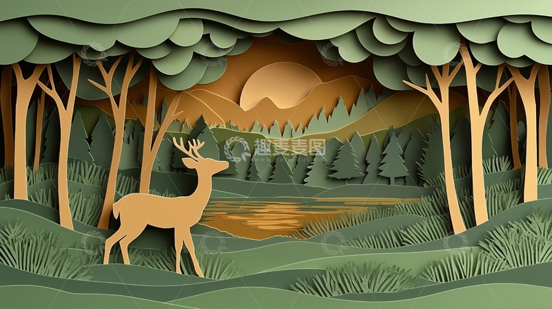 高清大图下载【趣麦麦图】森林剪纸画