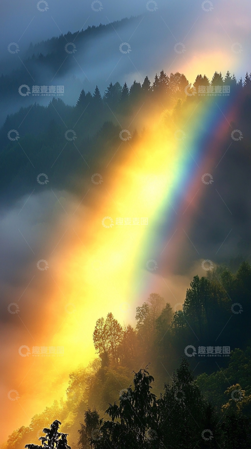 高清大图下载【趣麦麦图】雾气山峦彩虹