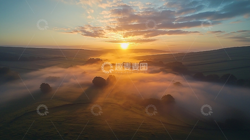 高清大图下载【趣麦麦图】清晨日出云海雾气