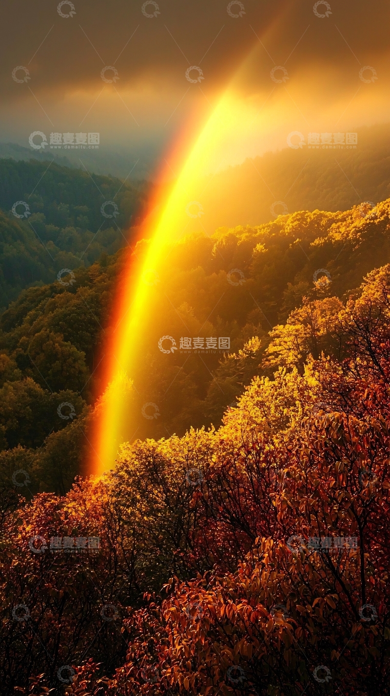 高清大图下载【趣麦麦图】金色彩虹山峦日落