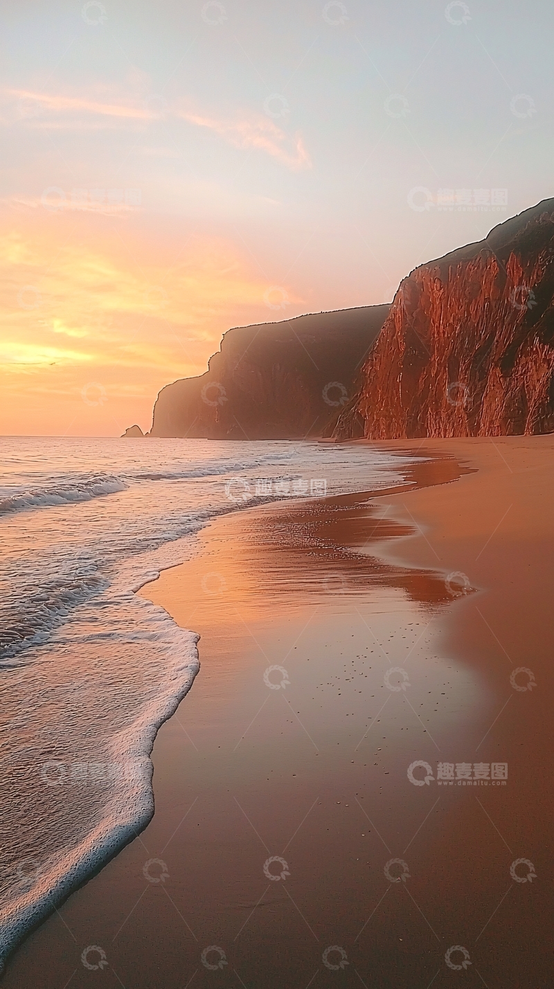 高清大图下载【趣麦麦图】落日余晖下的海边岩石