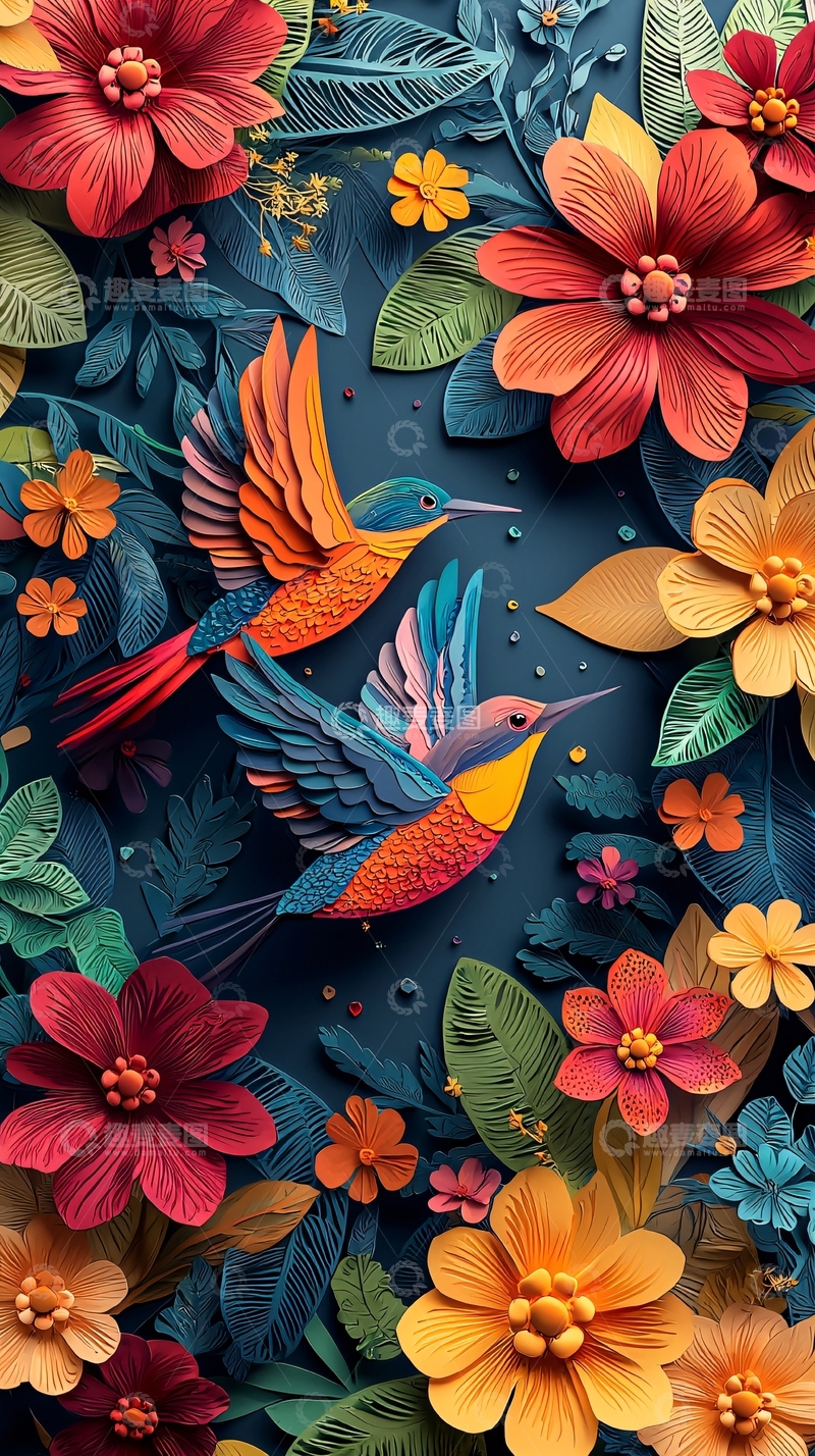 高清大图下载【趣麦麦图】彩色纸艺花卉鸟类