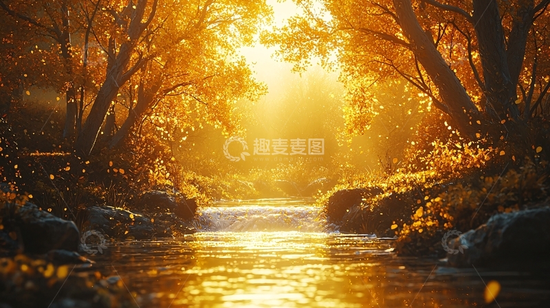 高清大图下载【趣麦麦图】金秋阳光森林小溪