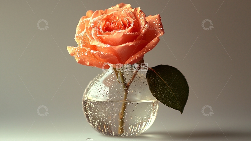 高清大图下载【趣麦麦图】单支橙色玫瑰花瓶