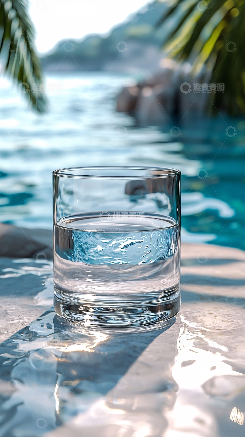 高清大图下载【趣麦麦图】泳池边一杯清水