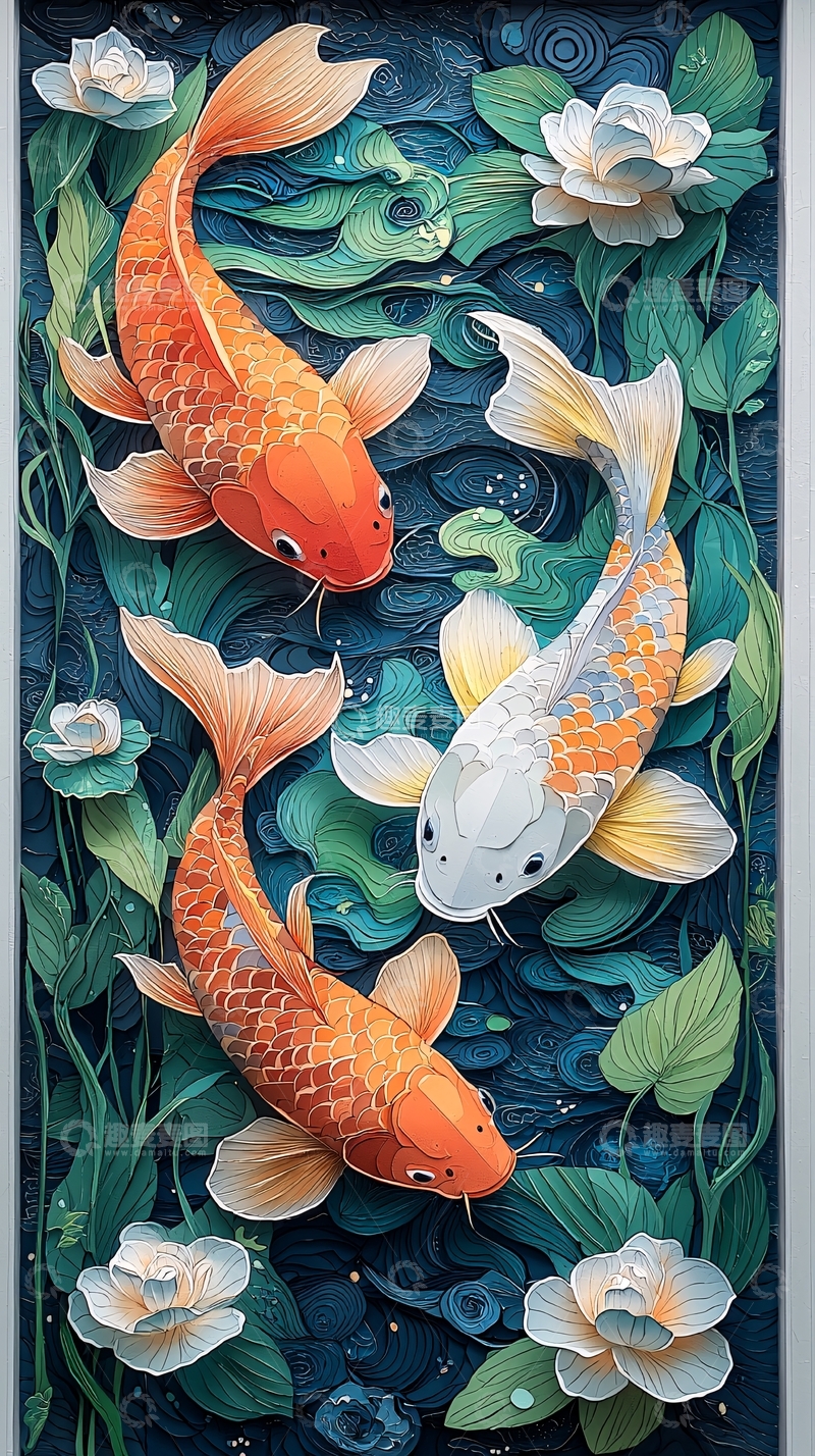 高清大图下载【趣麦麦图】立体纸雕鲤鱼