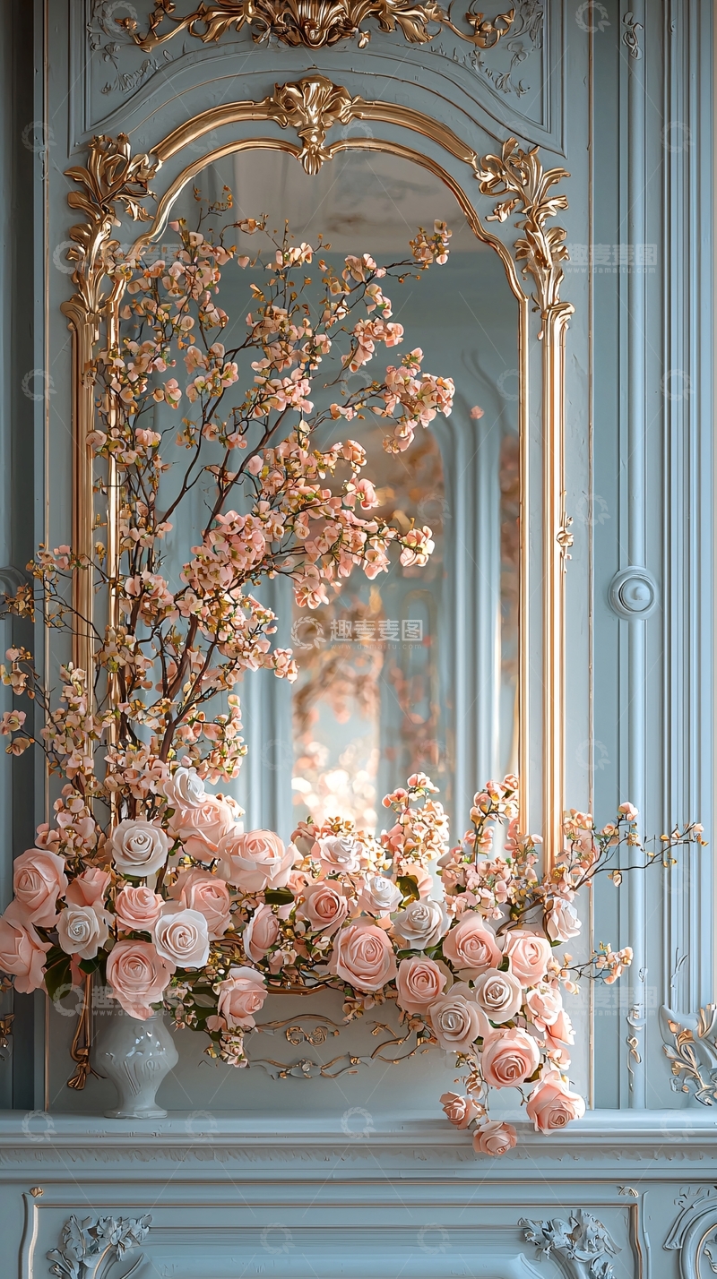 高清大图下载【趣麦麦图】法式复古镜子花卉