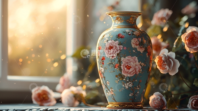 高清大图下载【趣麦麦图】光影玫瑰花瓶静物