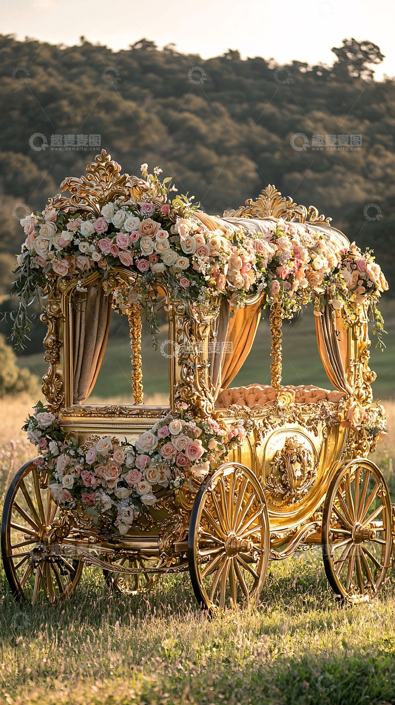 高清大图下载【趣麦麦图】金色花卉装饰马车