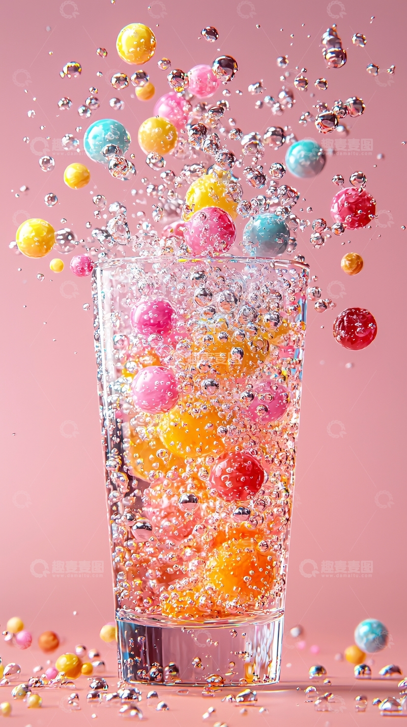 高清大图下载【趣麦麦图】彩色糖球苏打水