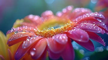 雨露晶莹的彩色非洲菊