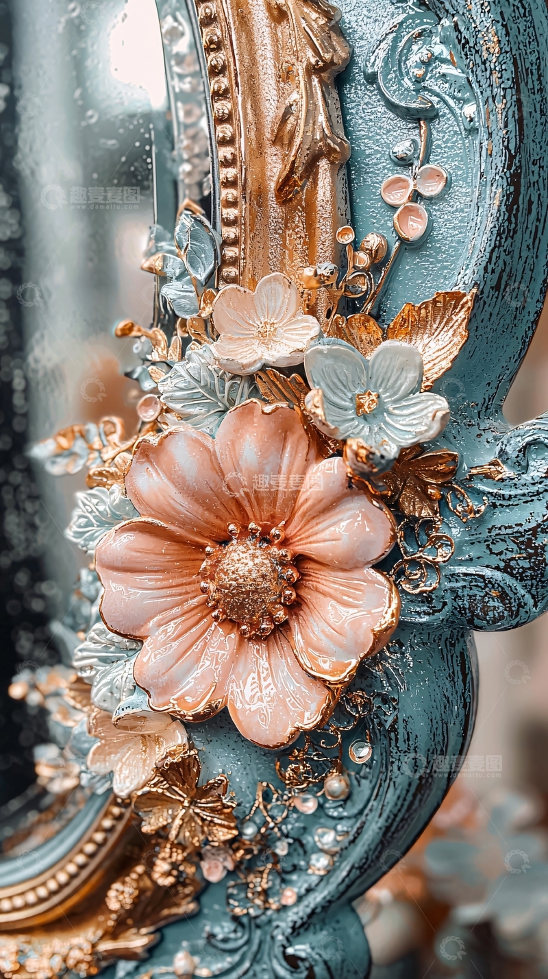 高清大图下载【趣麦麦图】法式复古花卉装饰镜子