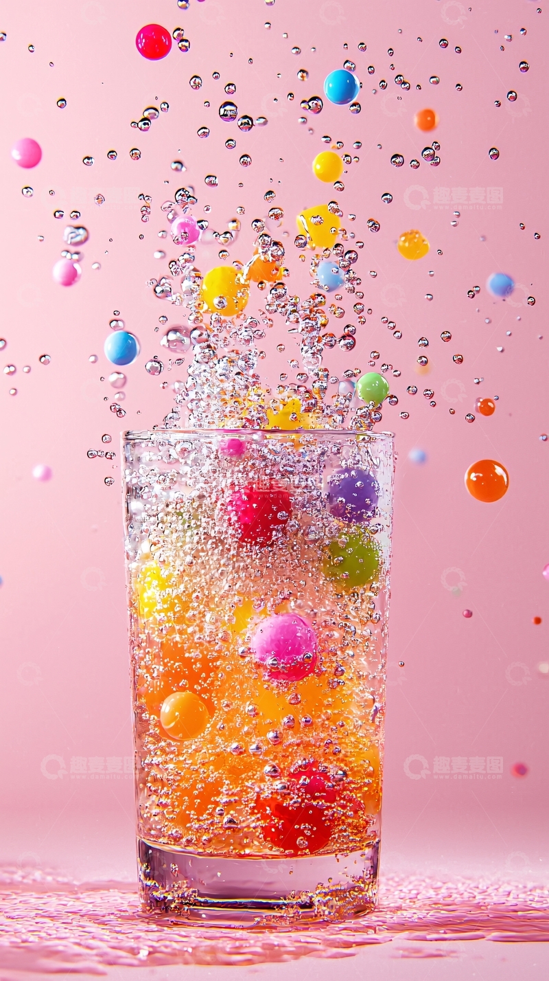 高清大图下载【趣麦麦图】彩色糖球气泡水