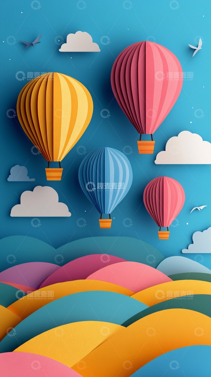 高清大图下载【趣麦麦图】彩色热气球