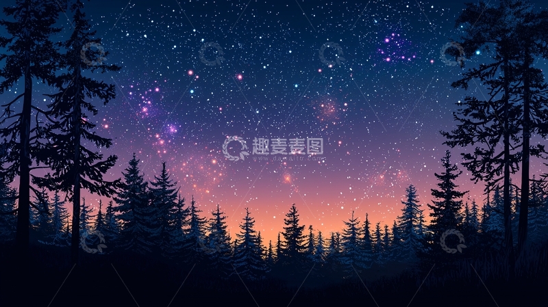 高清大图下载【趣麦麦图】星空下的森林