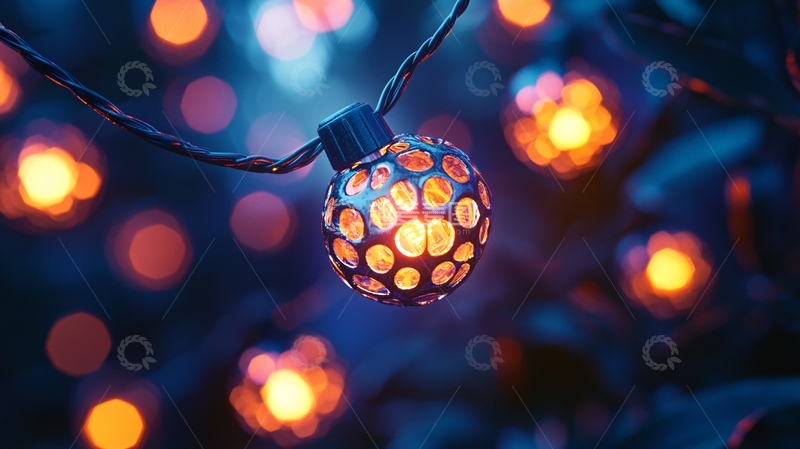 高清大图下载【趣麦麦图】夜色中悬挂的镂空灯球