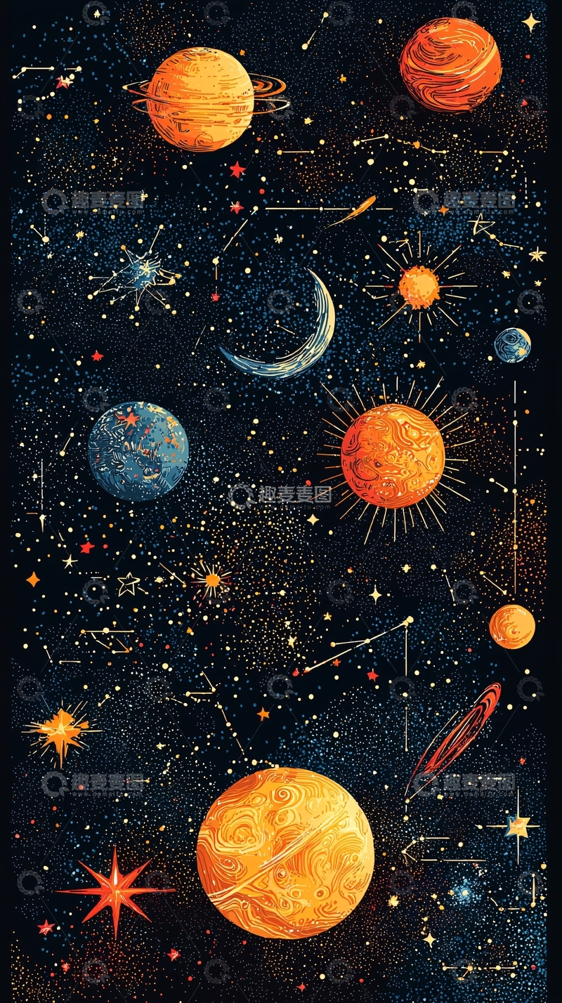 高清大图下载【趣麦麦图】复古宇宙星空图