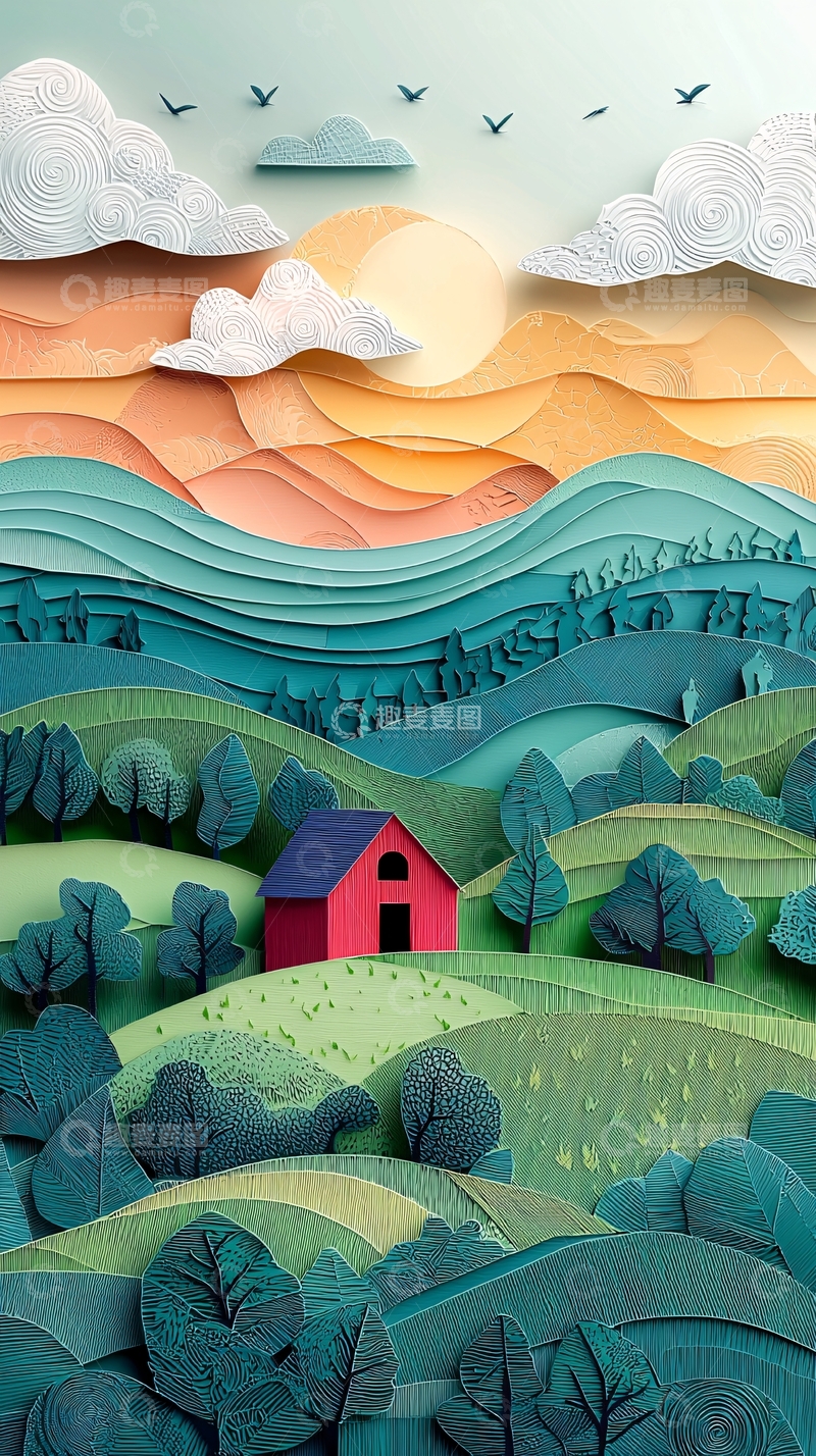 高清大图下载【趣麦麦图】纸艺田园风光