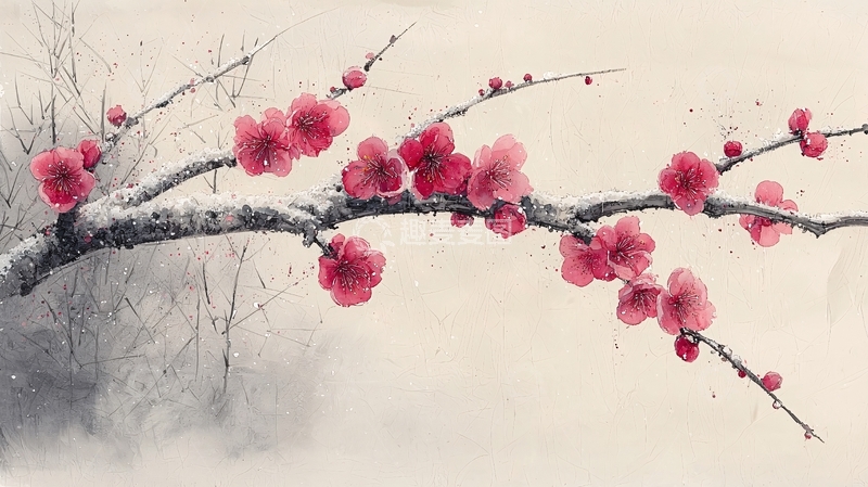 高清大图下载【趣麦麦图】水墨红梅