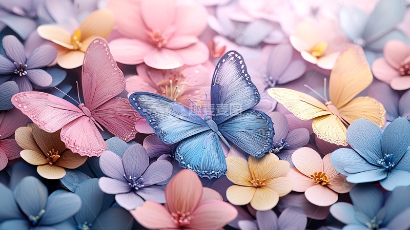 高清大图下载【趣麦麦图】梦幻蝴蝶花朵背景