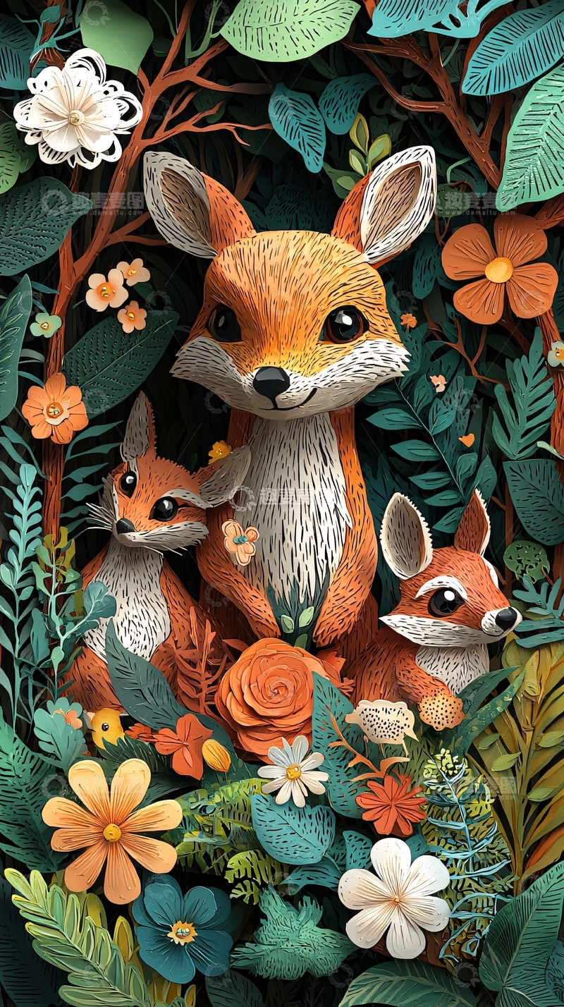 高清大图下载【趣麦麦图】狐狸一家