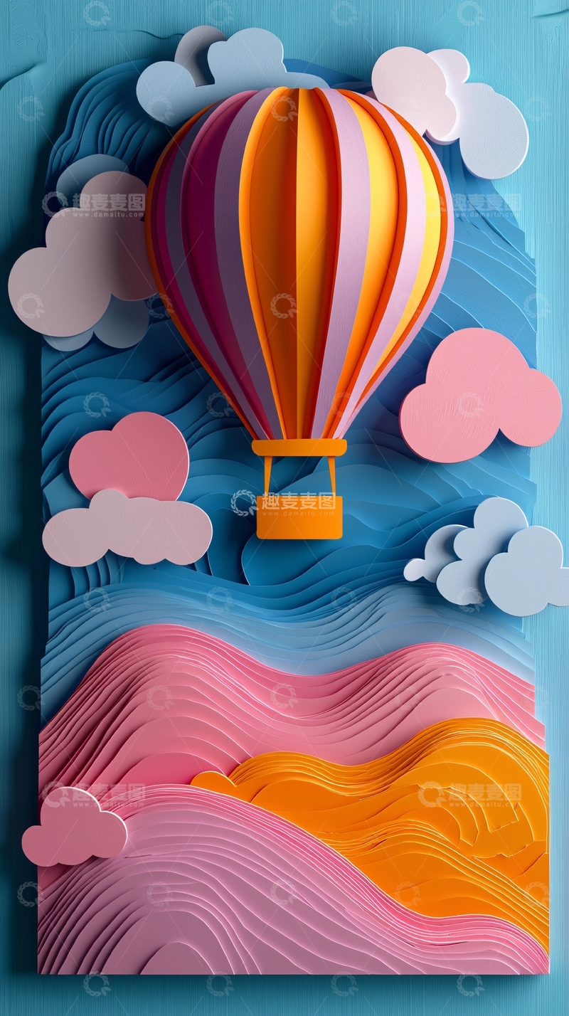 高清大图下载【趣麦麦图】彩色热气球卡通立体图