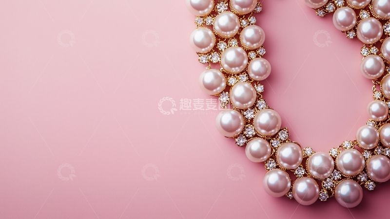 高清大图下载【趣麦麦图】粉色背景珍珠项链