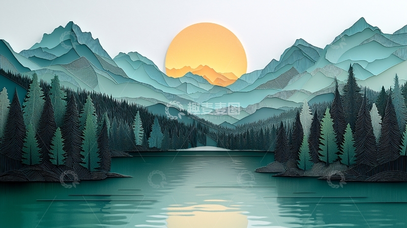 高清大图下载【趣麦麦图】纸艺山水画