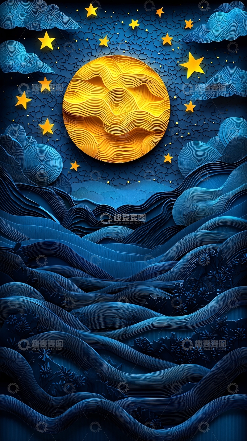 高清大图下载【趣麦麦图】梦幻星空下的月亮