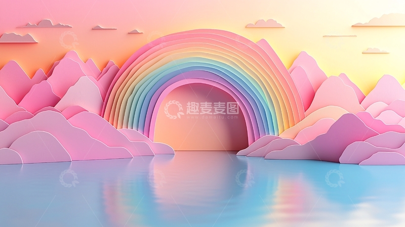 高清大图下载【趣麦麦图】梦幻彩虹山峦背景