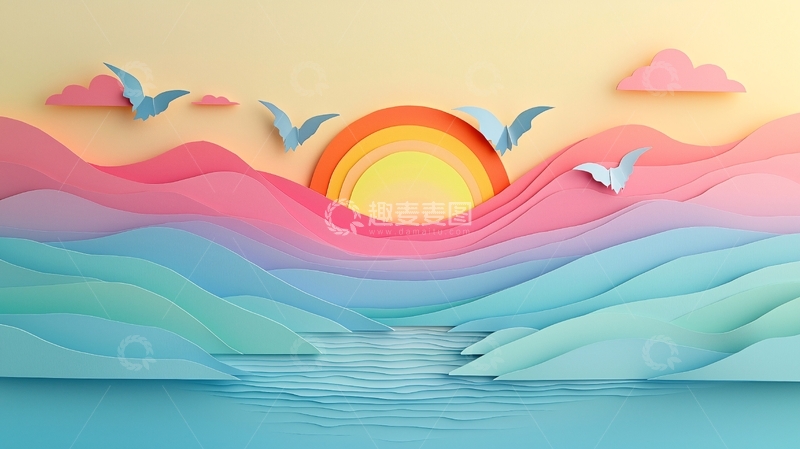 高清大图下载【趣麦麦图】纸艺日落