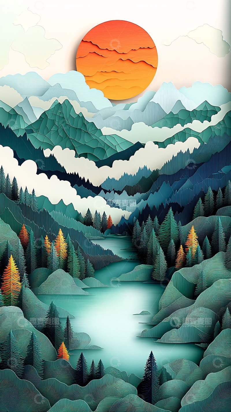 高清大图下载【趣麦麦图】立体纸艺山水画