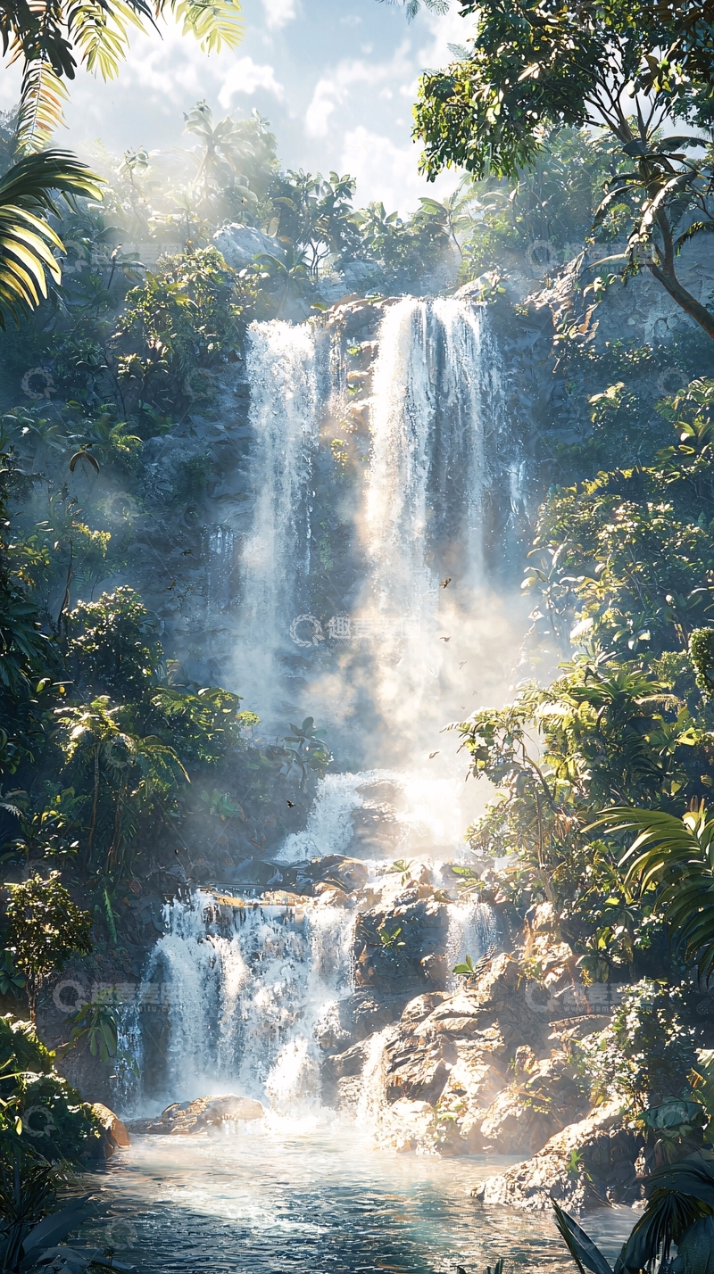 高清大图下载【趣麦麦图】热带雨林瀑布