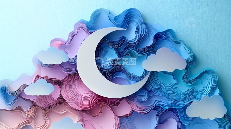 高清大图下载【趣麦麦图】纸艺月亮云朵