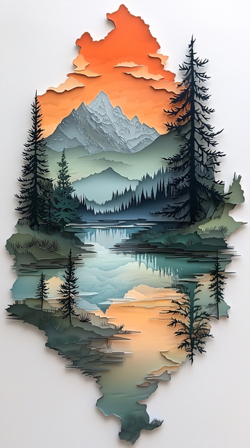 山脉湖泊剪影日落