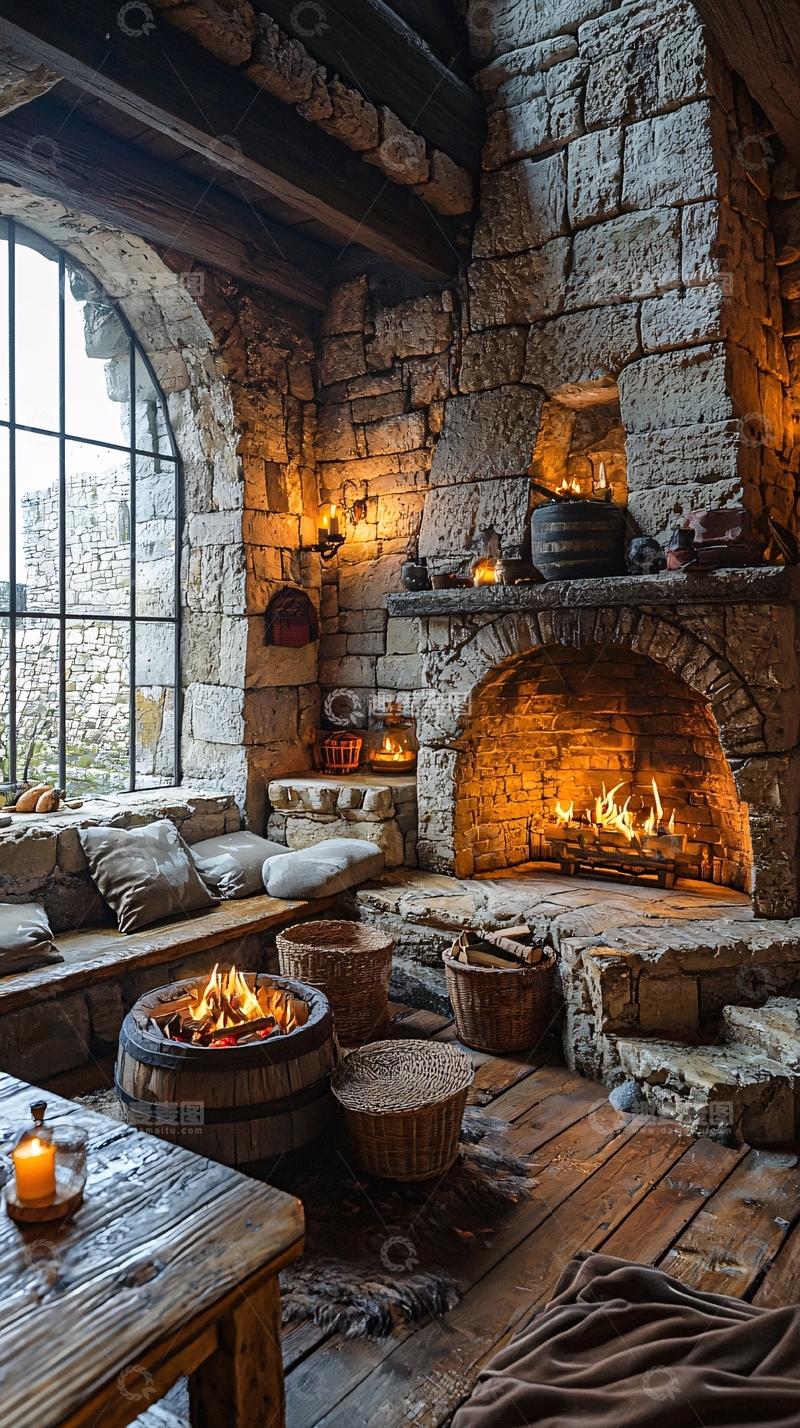 高清大图下载【趣麦麦图】石墙壁炉乡村小屋