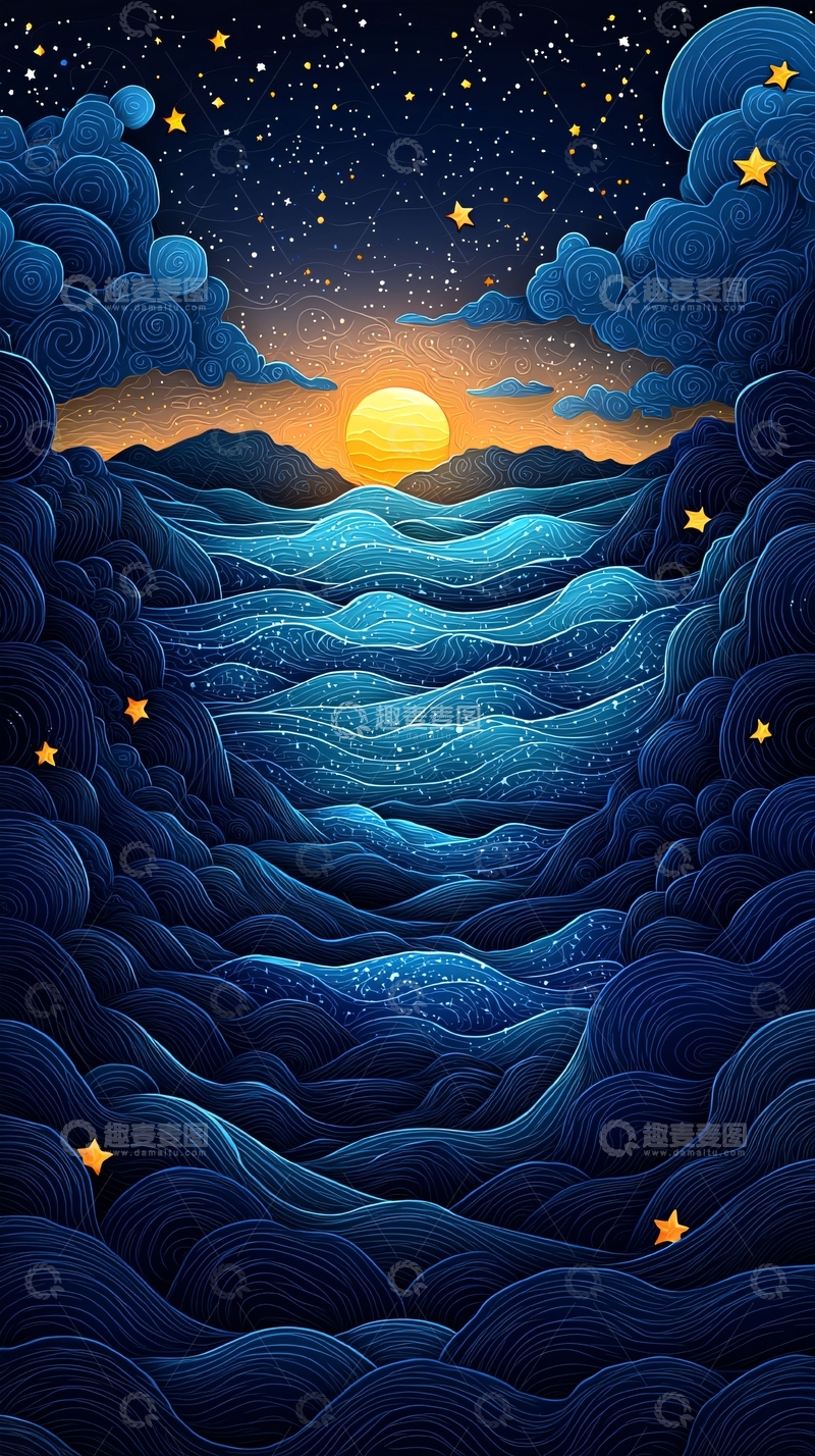 高清大图下载【趣麦麦图】星空大海日出