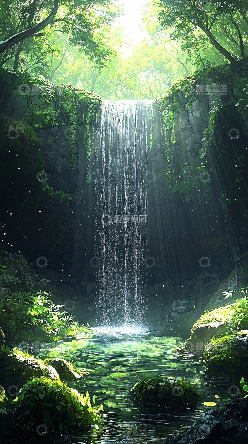 高清大图下载【趣麦麦图】森林瀑布