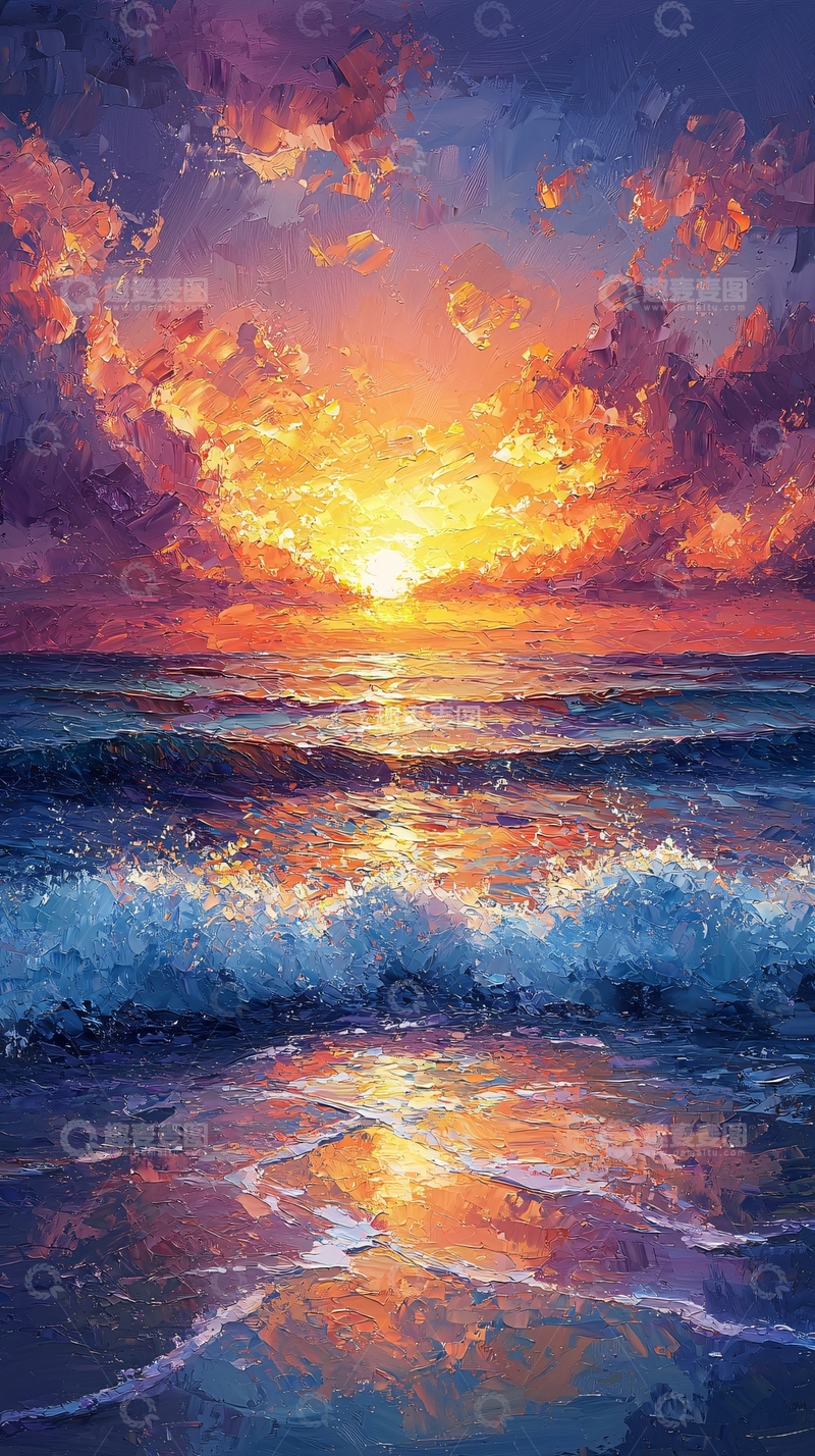 高清大图下载【趣麦麦图】海边日落风景画