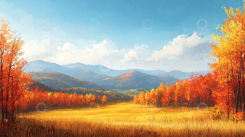 高清大图下载【趣麦麦图】秋日山谷金黄麦田