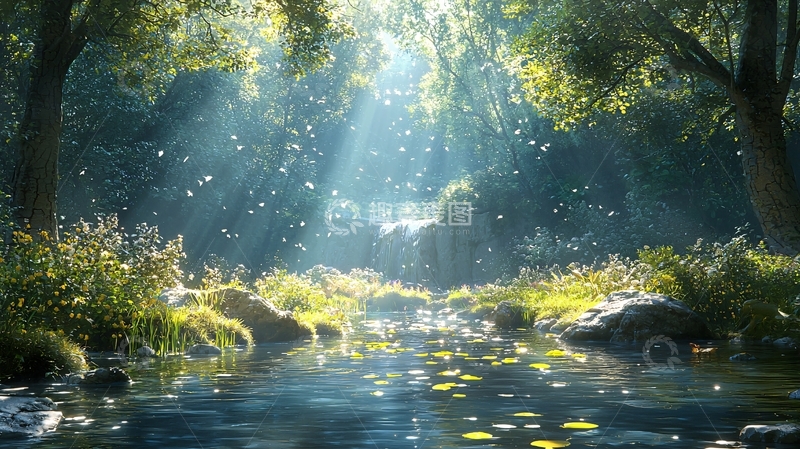 高清大图下载【趣麦麦图】阳光森林小溪
