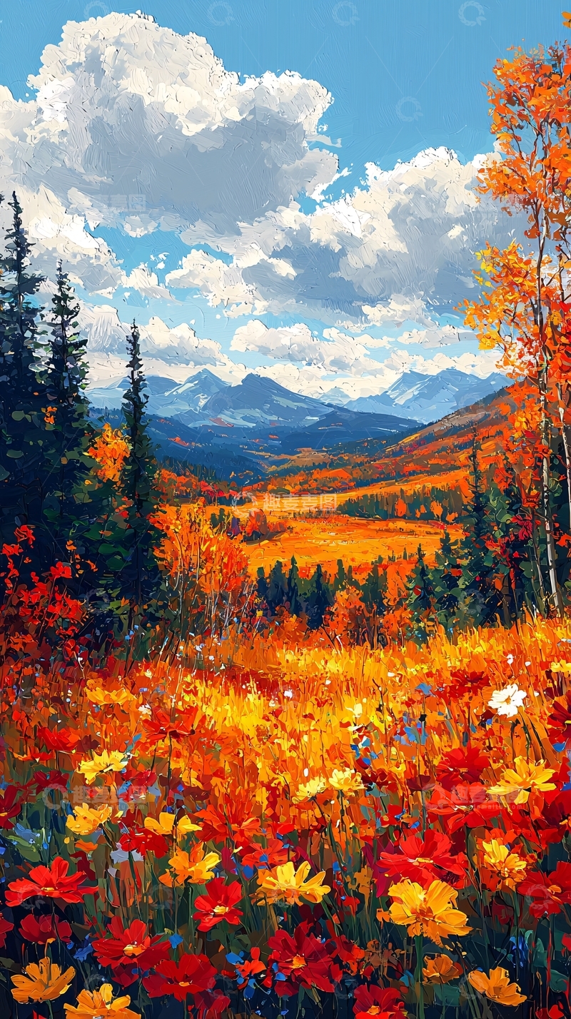 高清大图下载【趣麦麦图】秋日山谷野花盛开