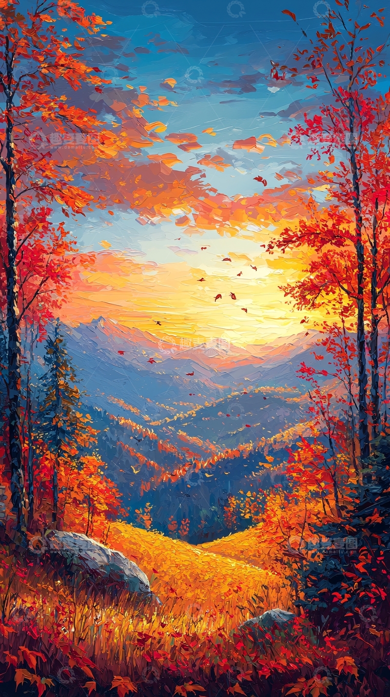 高清大图下载【趣麦麦图】秋日山林落日晚霞