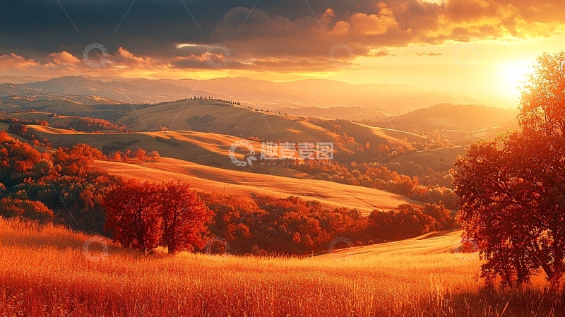 高清大图下载【趣麦麦图】秋日山峦夕阳景色