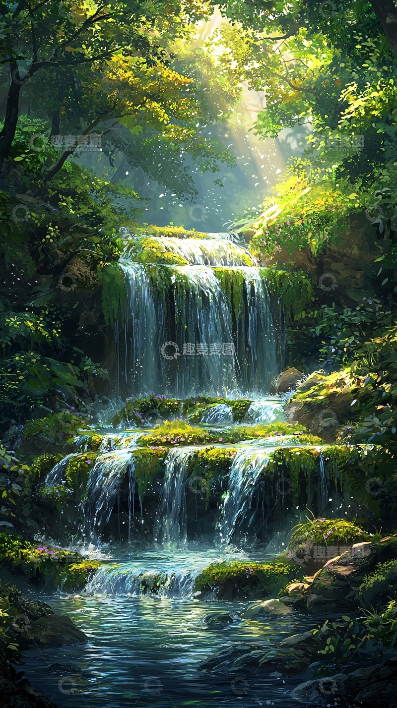 高清大图下载【趣麦麦图】森林瀑布