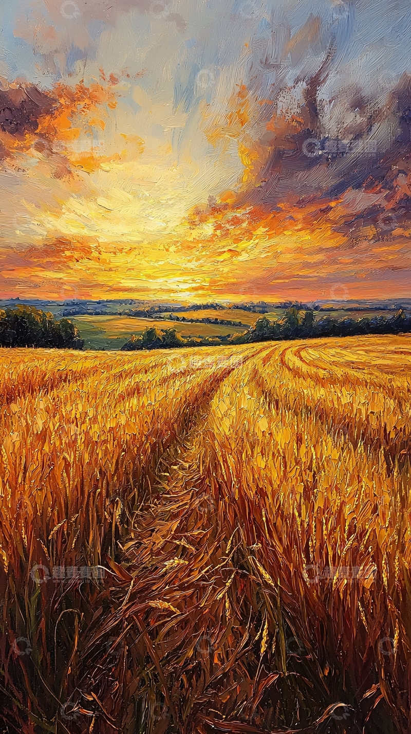 高清大图下载【趣麦麦图】金色麦田落日余晖
