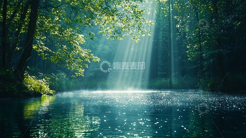 高清大图下载【趣麦麦图】森林阳光湖泊